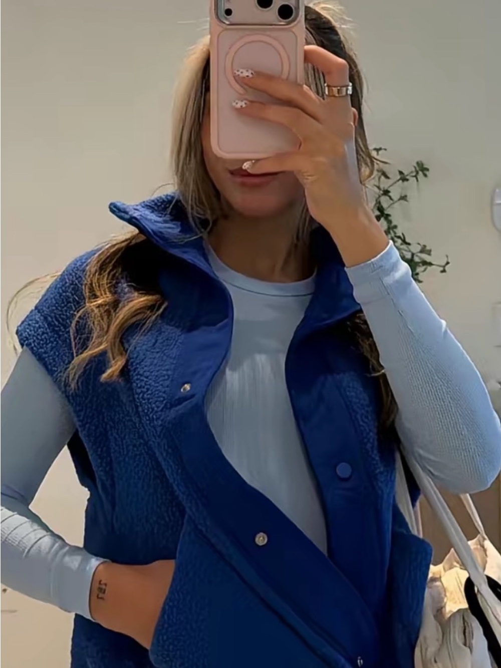 Blue Women's Sherpa Fleece Vest - Casual Layering Jacket Perfect Over Scrubs